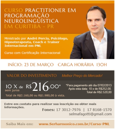 Investimento e Contato do Curso Practitioner em Programação Neurolingüistica